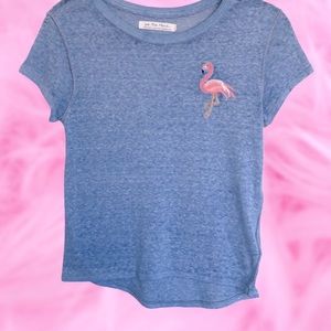 Free People” Beachy Keen” Embroidered Flamingo Tee Shirt in Blue, XS